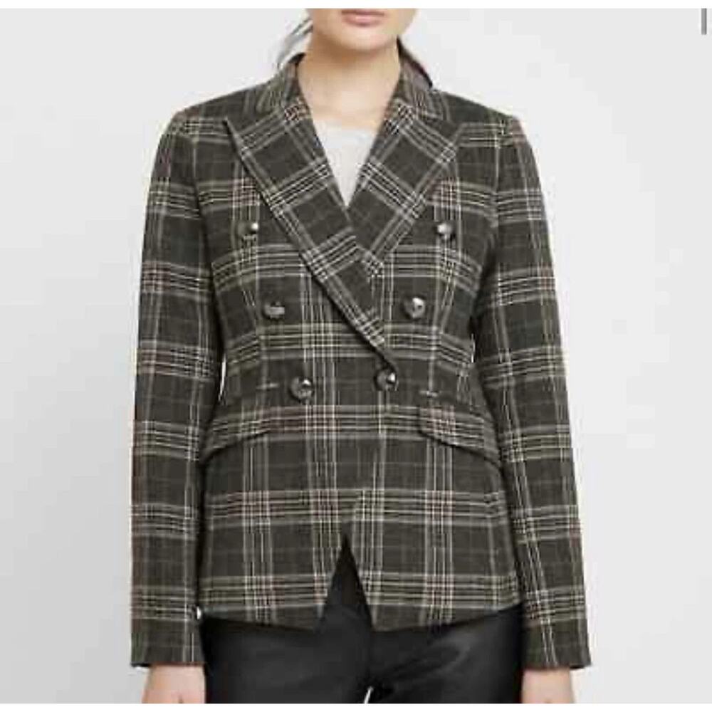 Banana Republic Plaid Cadet Double Breasted Blazer Gray Tan Women's Size 9